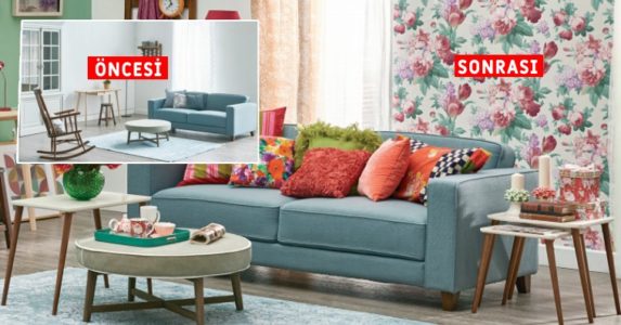 Öncesi sonrası görüntülerle salonda stil ve aksesuar oyunları