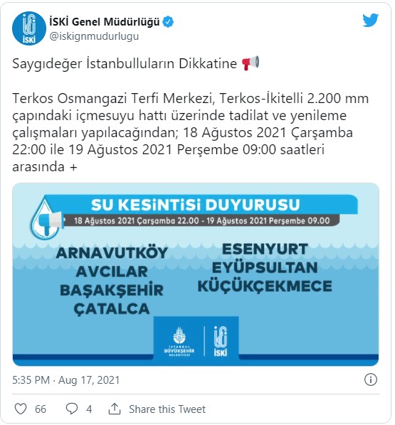 İstanbul'da bugün hangi ilçelerde su kesintisi var