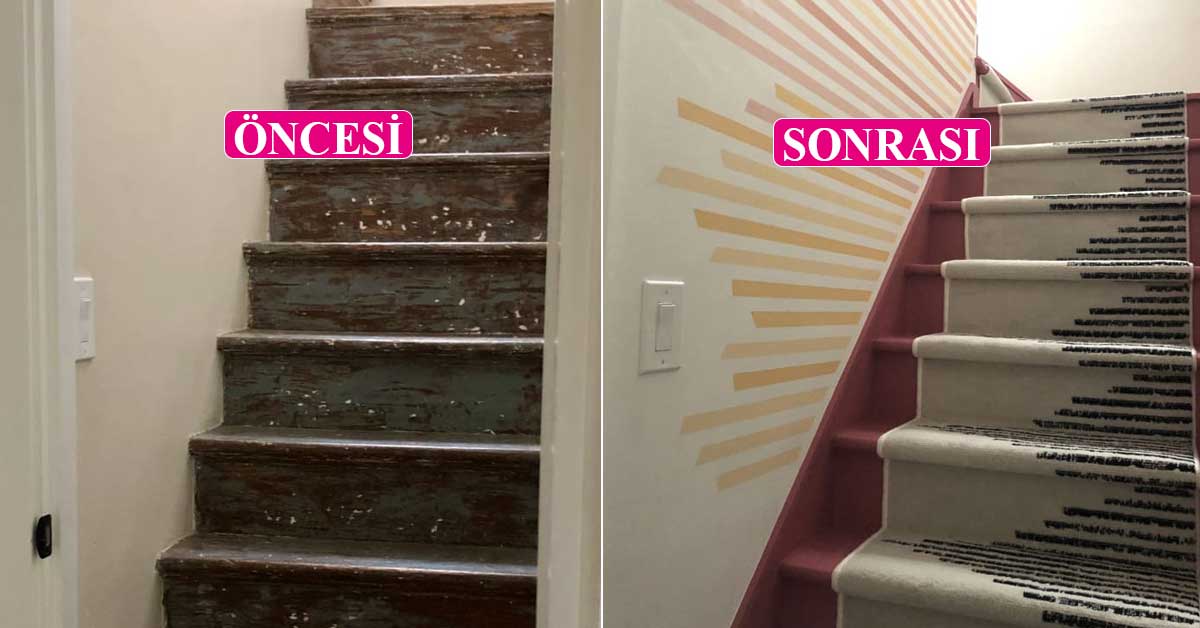 Önce sonra: Eski merdivenin renkli değişimi