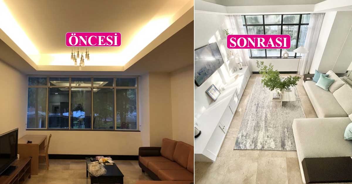 Önce &#8211; sonra: Karanlık oturma odasının aydınlık dönüşümü muhteşem!